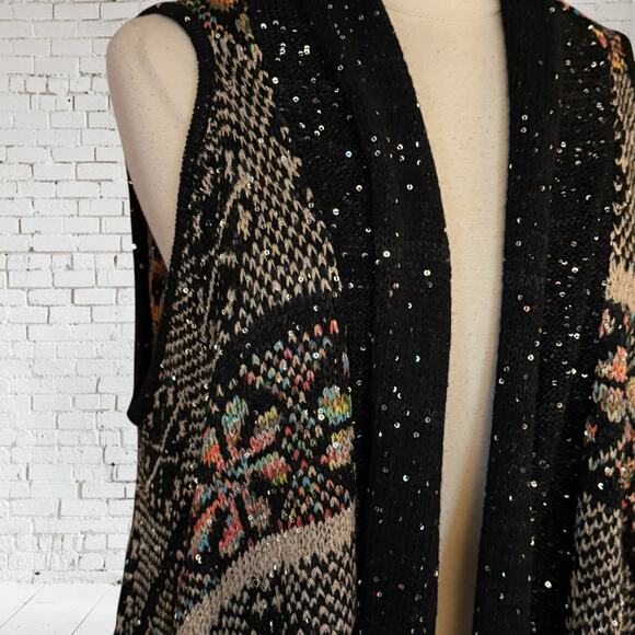 Mirror Image Black Fair Isle Long Sweater Vest Duster Sz XL Womens Dramatic Fun - Picture 3 of 10
